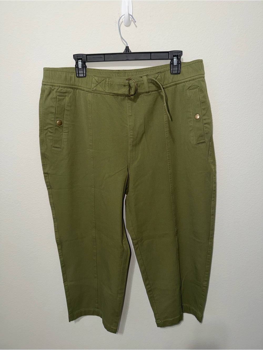 AnyBody Olive Green Capris with Drawstring Waist